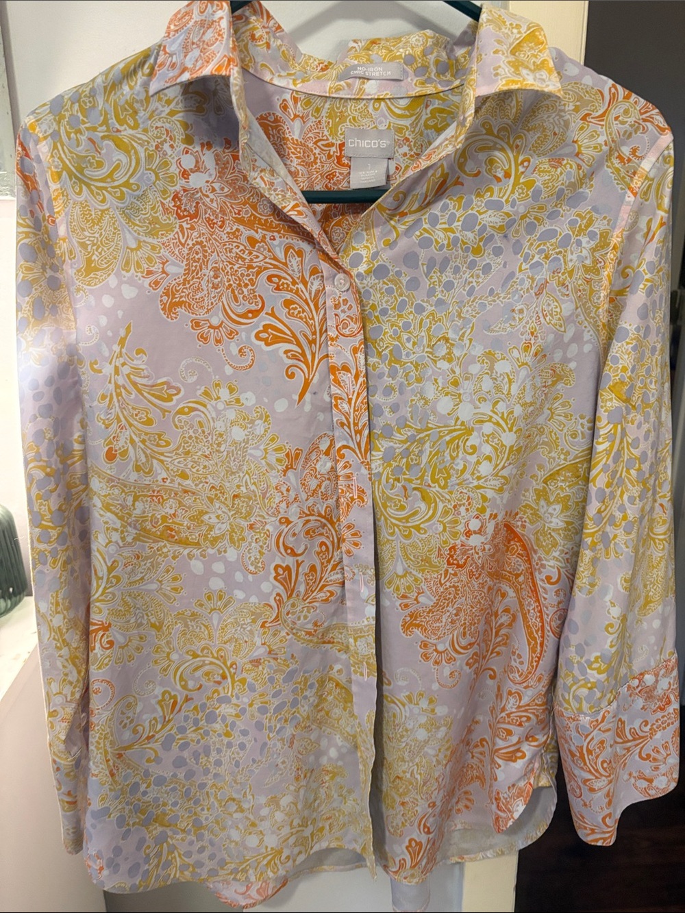 Chico's Paisley Button-Front Blouse in Yellow and Orange